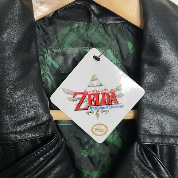 NINTENDO x ZELDA Hylian Royal Crest Faux Leather Biker Moto Jacket Black - Picture 7 of 9